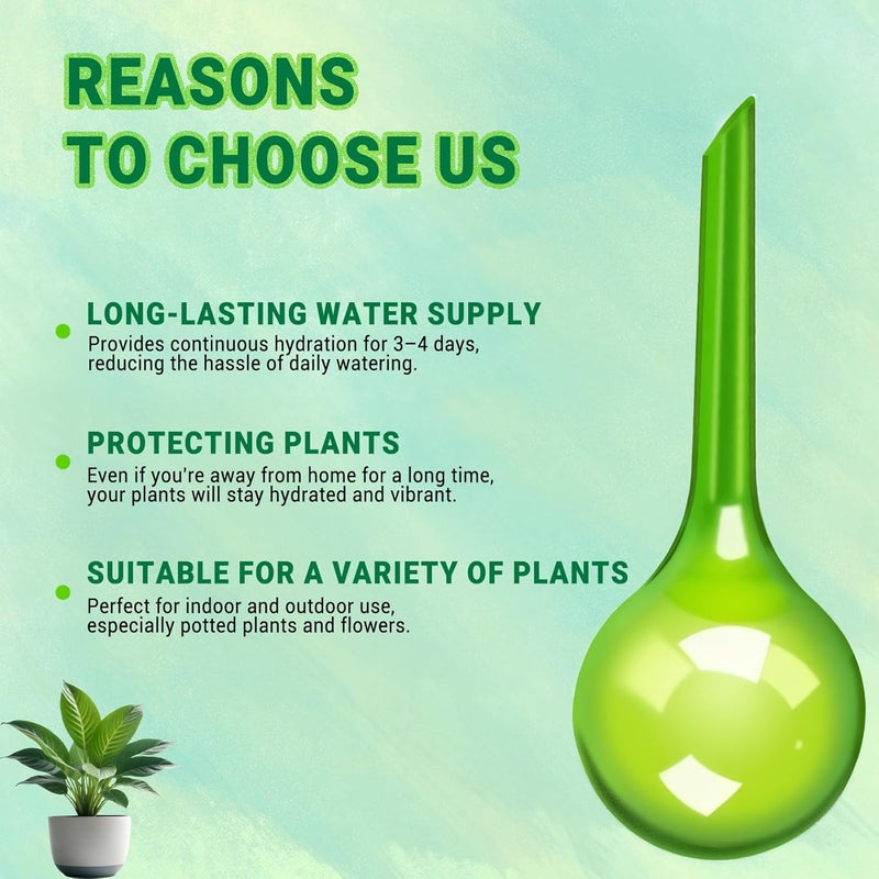 WHTCHSU 2 Pack Small Self-Plant Watering Globes – Automatic Plant Waterer Bulbs, Plant Watering System for Indoor and Outdoor Potted Houseplants, Plant Watering Devices (Green, Small Size) - Image 4